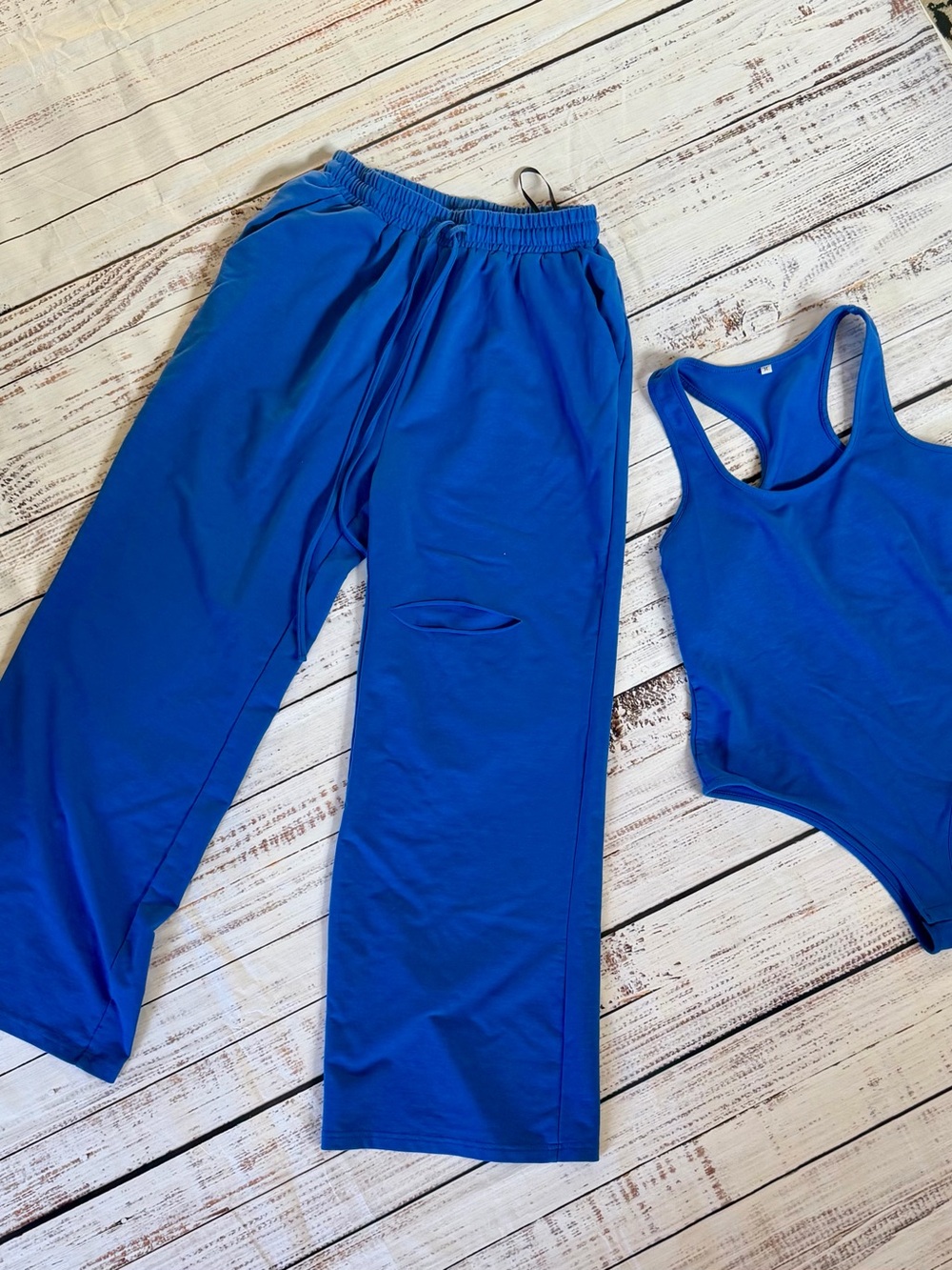 Electric Blue Racer Back bodysuit Tank and Jogger Set